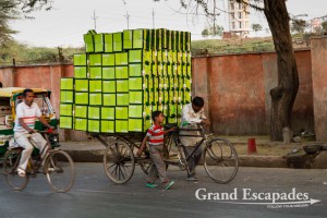 Heavily loaded bike, near the Red Fort, Agra, Rajasthan, India