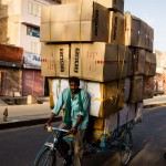 Heavily loaded bike, in the streets of Jaipur, the Pink City, Rajasthan, India