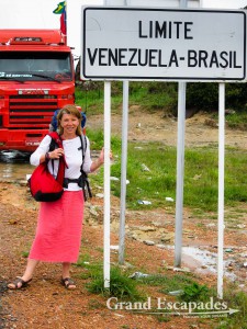 Heidi crossing the border from Venezuela to Brazil