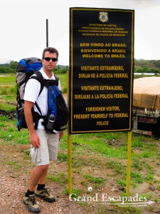 Gilles crossing the border from Venezuela to Brazil
