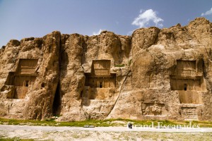 Naqsh-e Rostam - The four Achaemenid Tombs, carved in the Rock: Tomb of Darius II, Artaxerxes, Darius The Great, and Xerxes, Persepolis & Pasargadae, Iran