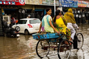 Monsoon rain and floded street in Amritsar, End of July, Penjab, India