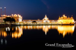 Harmandir Sahib or Darbar Sahib, also referred to as the "Golden Temple", a prominent Sikh Gurdwara or Sikh temple, at night, Amritsar, Punjab, India