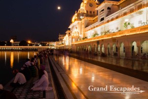 Harmandir Sahib or Darbar Sahib, also referred to as the "Golden Temple", a prominent Sikh Gurdwara or Sikh temple, at night, Amritsar, Punjab, India