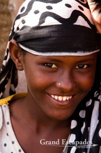 Afar young ladies with theeth filed into a V shape as a sign of beauty, village of Hamed Ale, Danakil Depression