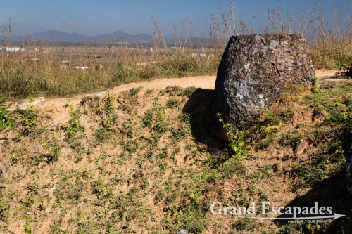 Jar at the edge of a Bomb Crater, Plaine of Jars, Site 1, Phonsavanh, Laos