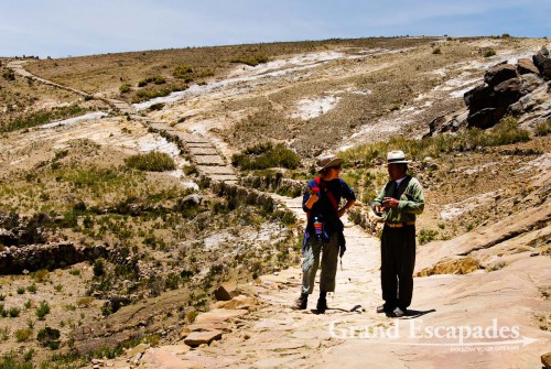 Heidi and our guide, Faustino, in the north part of the Isla del Sol, Lake Titicaca, Bolivia