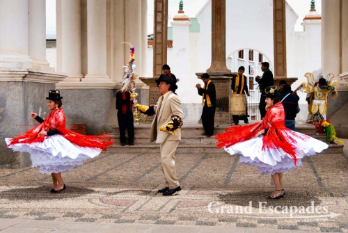 Traditional dance in Cabanaconde, on the Shores of Lake Titicaca, Bolivia, South America