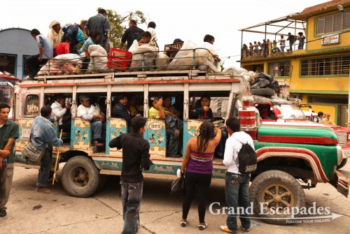 Market day in Inza, with full Chiva buses, old Dodge buses, Tierradentro, Cauca, Colombia, South America