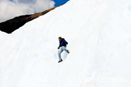Our guide also gave a brief demonstration of ice climbing which was very impressive. He used an ice pick, making his way up a vertical wall of ice and his crampons coming down a very steep slope - Glacier Perito Moreno, El Calafate, South Patagonia, South America