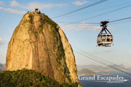The cable car going up the Pao de Acucar at sunset ... Rio de Janeiro, Brazil