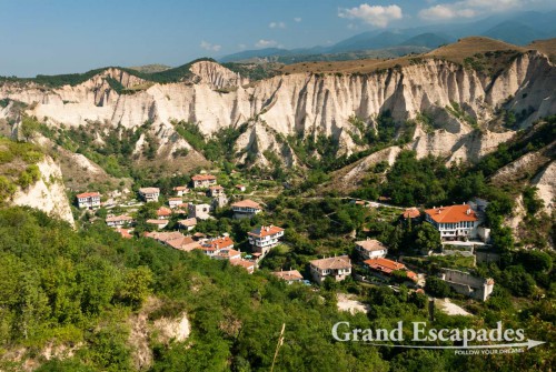 Sand-coloured cliffs around Melnik, wine growing area, south of Bulgaria, Europe