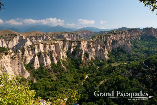 Sand-coloured cliffs around Melnik, wine growing area, south of Bulgaria, Europe
