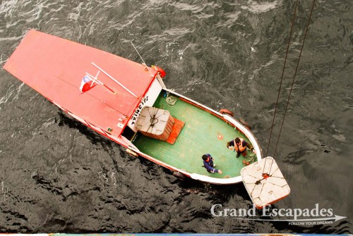 Cruise from Puerto Montt to Puerto Natales, Patagonia, Chile - In Puerto Eden, we "called port", which means we anchored and picked up cargo and passengers, but also delivered two containers