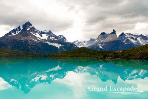 Trekking the "W" in Torres del Paine, Patagonia, Chile - Los Cuernos del Paine, view from a boat on a trip to Pehoe,Torres del Paine National Park, South Chile, South America