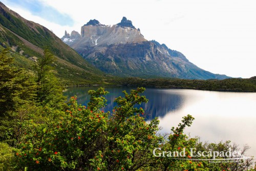 Trekking the "W" in Torres del Paine, Patagonia, Chile - View of Lago Nordenskjold and los Cuernos del Paine on the way to Valle Frances , Torres del Paine National Park, South Chile, South America