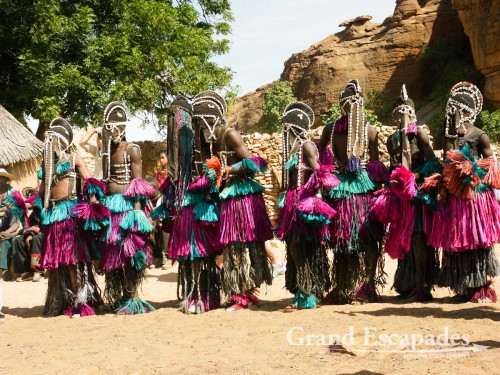 "Festival des Masques”, an old tradition of the Dogon Country, in a village atop the Falaise de Bandiagara, Dogon Country, Mali