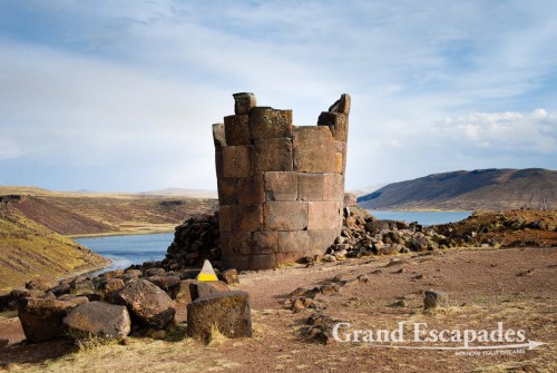 Sillustani pre-Incan burial ground, on the shores of Lake Umayo near Puno, Peru, South America