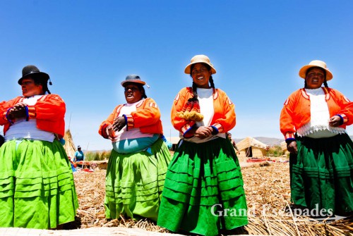 Approaching one of the show-case islands for tourists! - Uros Floating Islands, Lake Titicaca, Peru, South America
