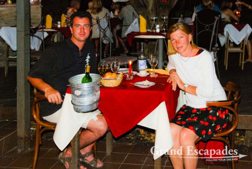 Enjoying a second night of more great food and local wine tasting. This time, at the rather elegant Mesón de la Plaza! Heidi & Gilles - Dinner in Colonia, Uruguay