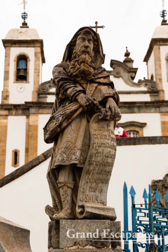 One of the twelve scultures of old testament prophets around the terrace of the Basílica do Senhor Bom Jesus de Congonhas, Minas Gerais, Brazil