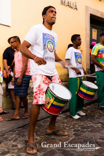 Samba School performing in the streets of teh Pelourinho, Salvador de Bahia, Brazil