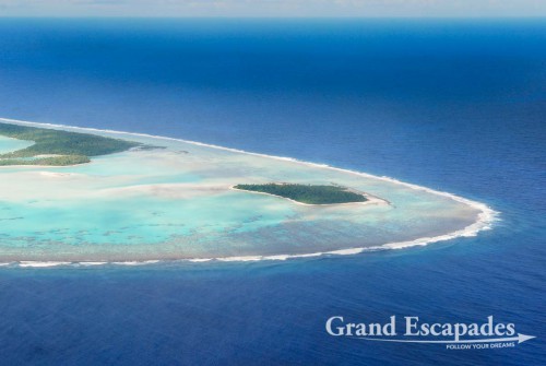 View of a part of the lagoon from the plane, Aitutaki Atoll, Cook Islands