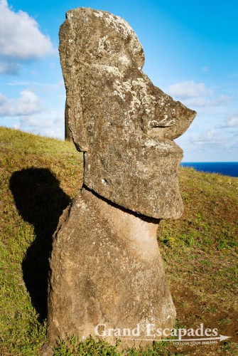 Rano Raraku, the quarry where all the Moais were carved from the volcanic stone, Rapa Nui or Easter Island, Pacific