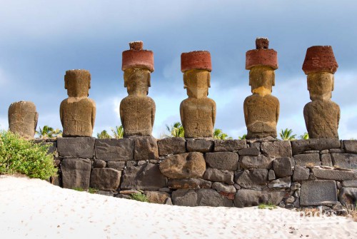 Moai, in Ahu Nau Nau, Rapa Nui or Easter Island, Pacific