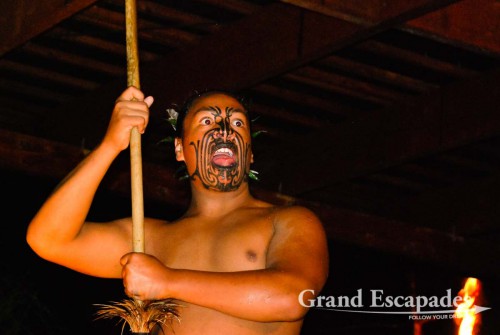 Maori "Haka" (a dramatic dance with a lot of chanting, facial movements and tongue poking), North Island, New Zealand