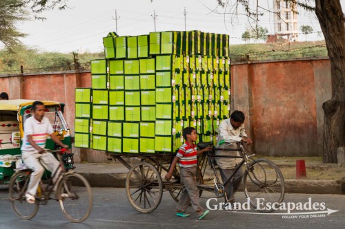 Heavily loaded bike, near the Red Fort, Agra, Rajasthan, India