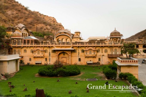 Galtaji, better known as Galwar Bagh, the Monkey Temple, situated among Green Hravalies Hills, Jaipur, Rajasthan, India