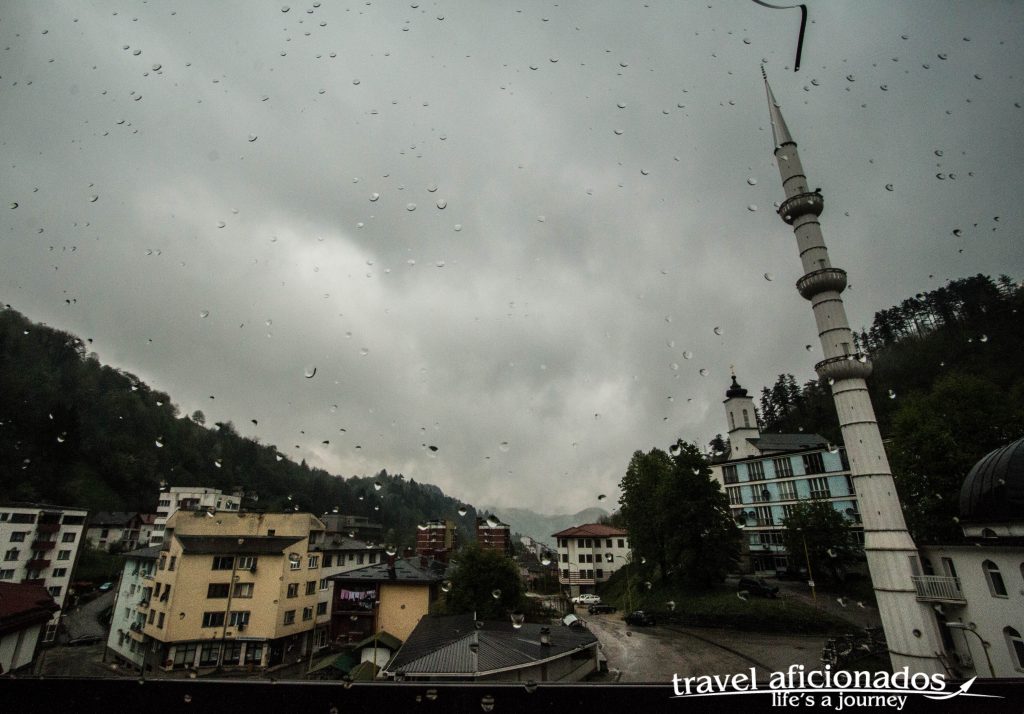 Arriving in Srebrenica in heavy rain